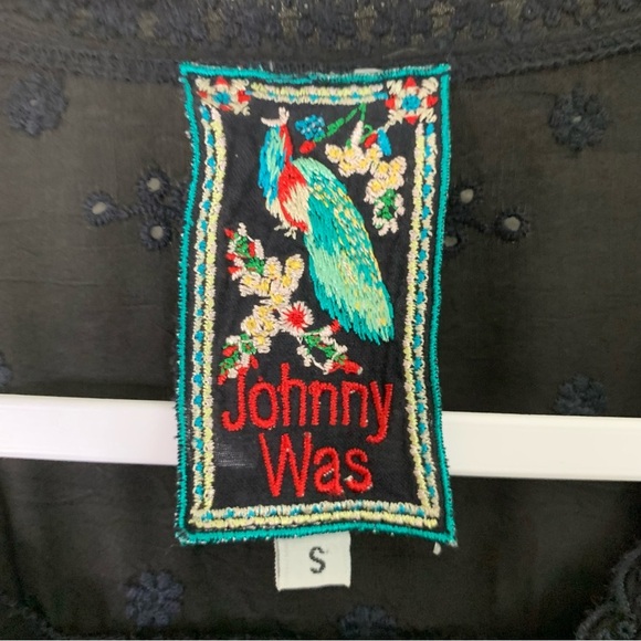 Johnny Was Womens black floral eyelet 3/4 sleeve button front Blouse S - Picture 6 of 8